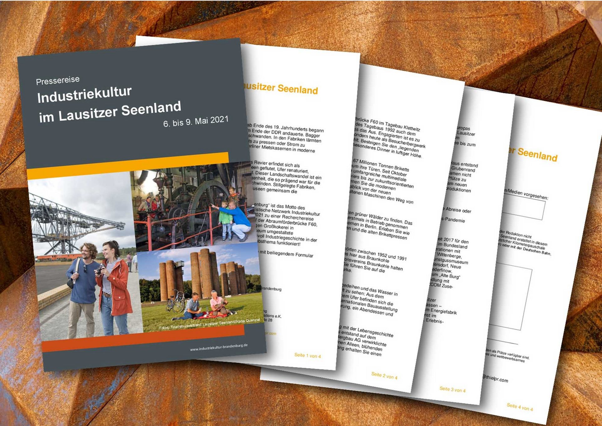 Einladung zur Pressereise für das Touristische Netzwerk Industriekultur. Foto: Ilona Frey on Unsplash, Collage: Thiel PR, A. Zimmerling